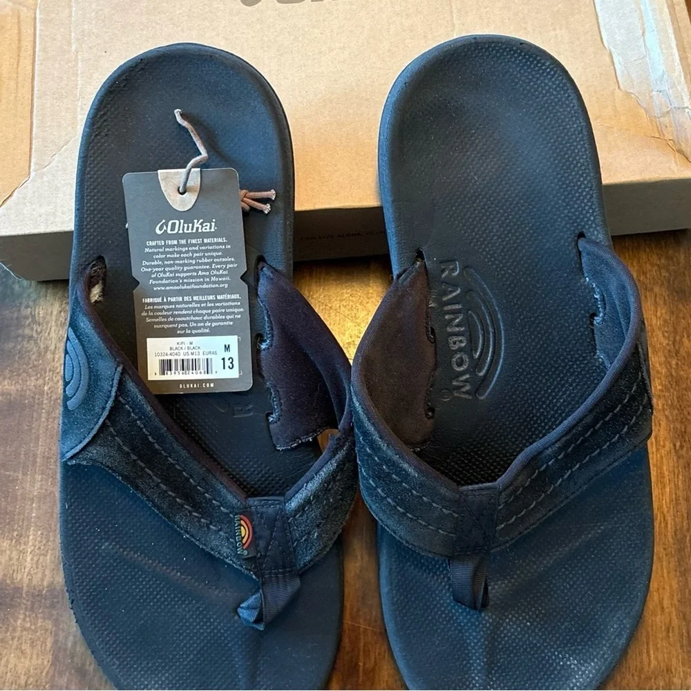 Olukai Black Kipi Men’s Sandals Size M 13